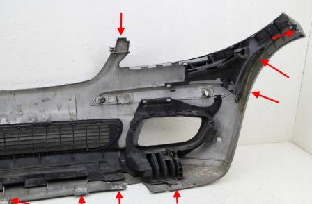 the attachment of the front bumper of the Mercedes A-Class W169