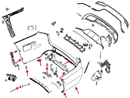 Schéma de montage du pare-chocs arrière Mercedes Classe C W205