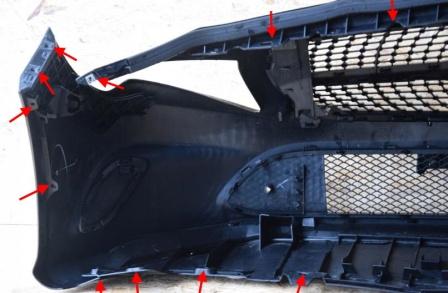 the attachment of the front bumper of the Mercedes CLA-Class C117