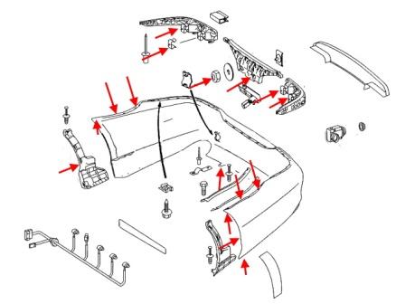 Schéma de montage du pare-chocs arrière Mercedes Classe CLS C219