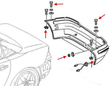 Schema di montaggio del paraurti posteriore Mercedes Classe SLK R170