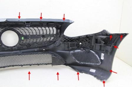 Puntos de fijación del parachoques delantero Mercedes SLK-Class R172