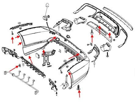Schema di montaggio del paraurti posteriore Mercedes Classe SL R231