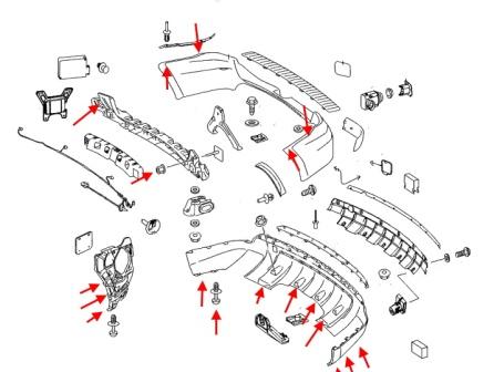 Montageplan der hinteren Stoßstange Mercedes M-Klasse W164
