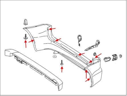 Schema di montaggio del paraurti posteriore Mercedes Vaneo W414 