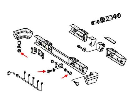 The scheme of fastening the rear bumper of the Mercedes G-Class W463