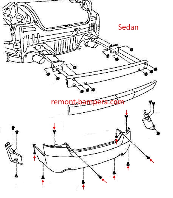 Схема крепления заднего бампера Nissan Altima IV (L32/D32) (2006-2013)