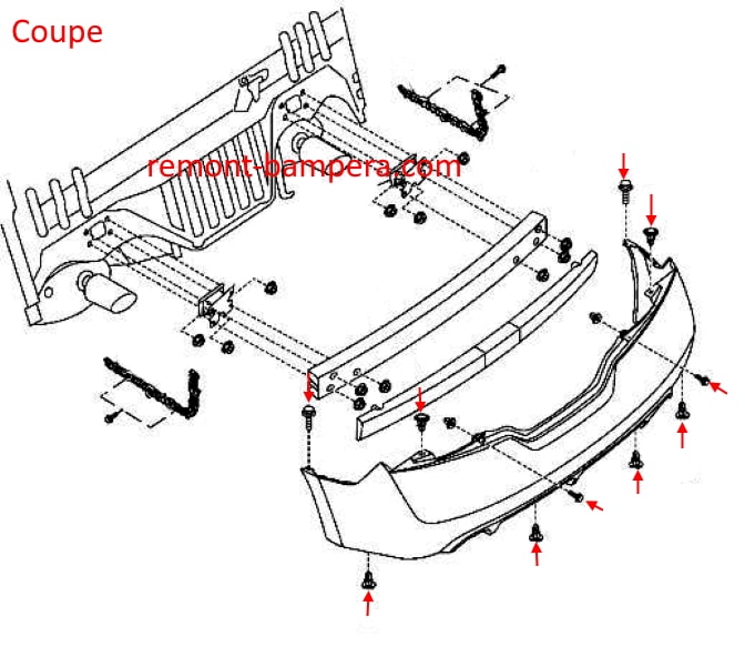 Mounting scheme rear bumper Nissan Altima IV (L32/D32) (2006-2013)