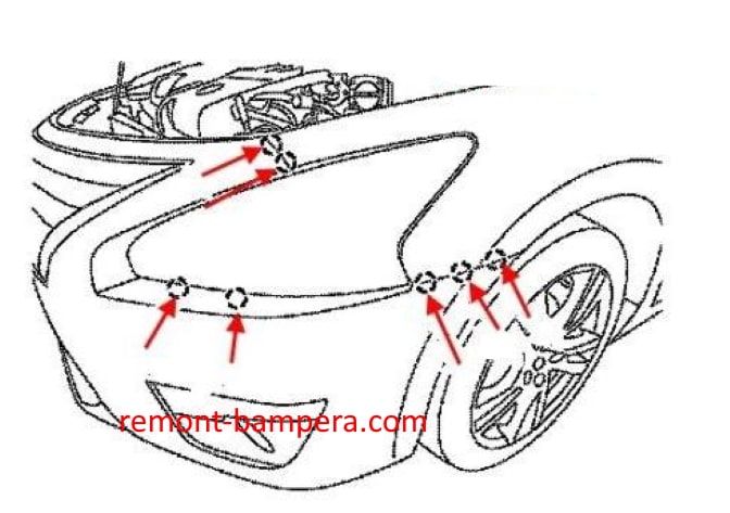 Esquema de montaje del parachoques delantero Nissan Altima V (L33) (2012-2018)