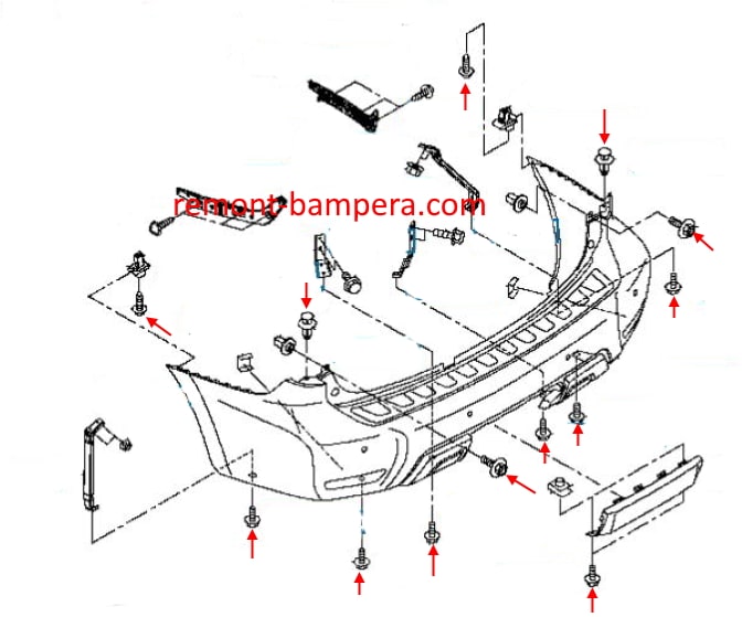 Схема крепления заднего бампера Nissan Armada II (2016-2023) 