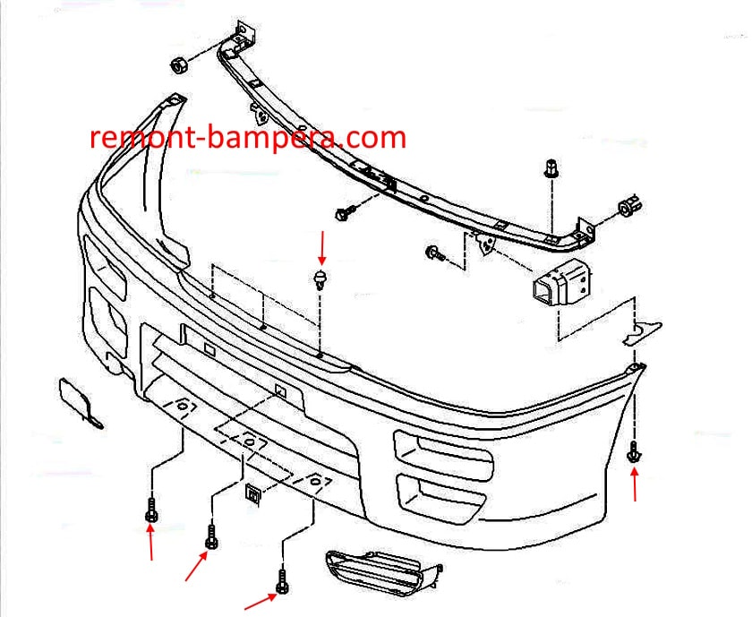 front bumper mounting points Nissan Bluebird XI (1996-2001)