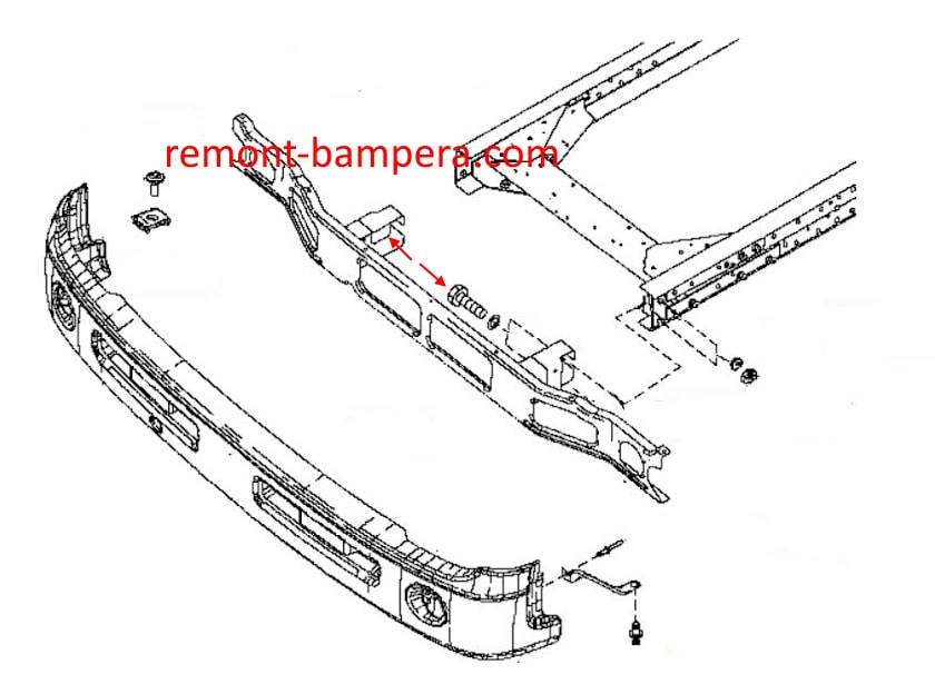 Схема крепления переднего бампера Nissan Cabstar, NT400, Atlas