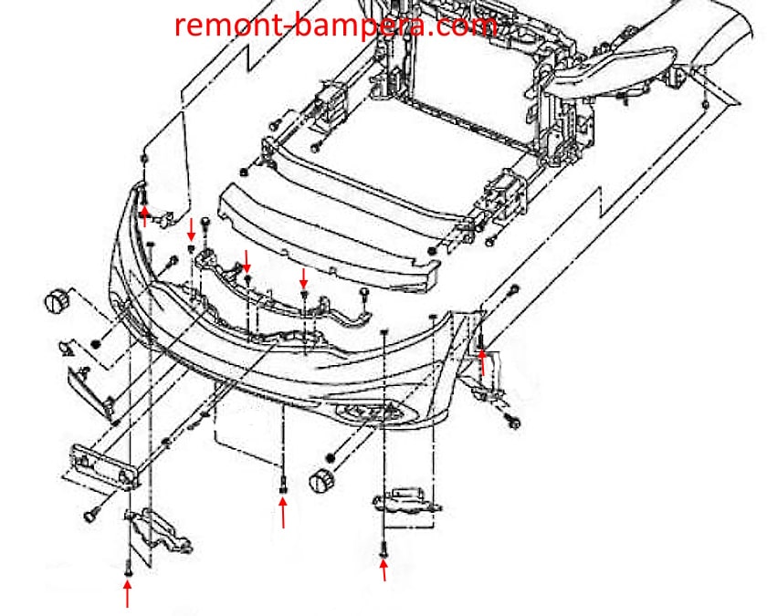 Befestigungsschema für die vordere Stoßstange Nissan Murano II Z51 (2007-2014)