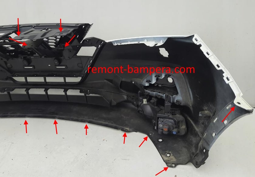 Front bumper mounting locations for Nissan Qashqai II J11 (2013-2022)