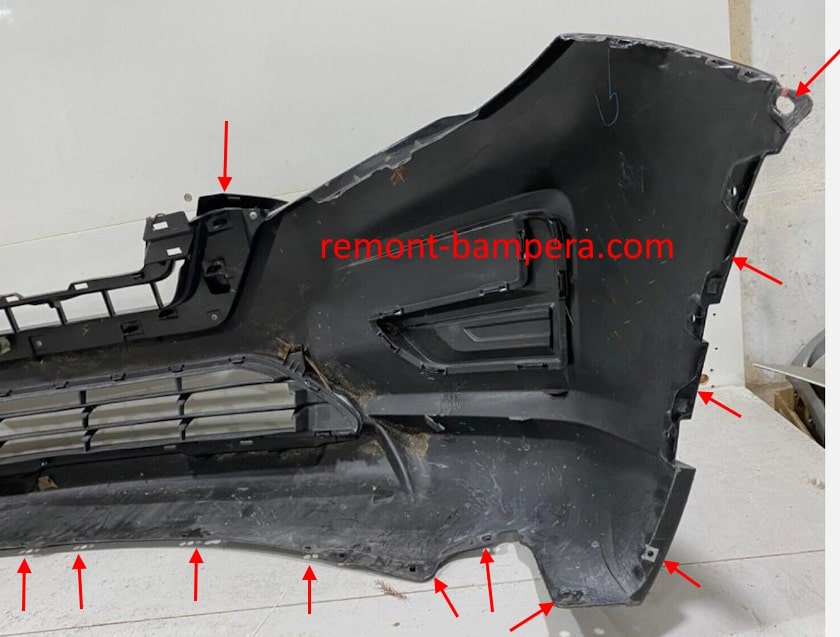 места крепления переднего бампера Nissan Rogue II T32 (2013-2020)