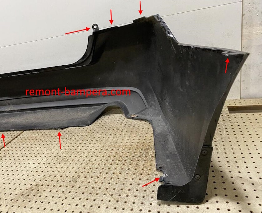 mounting locations for the rear bumper Nissan Teana III (L33) (2014-2020)