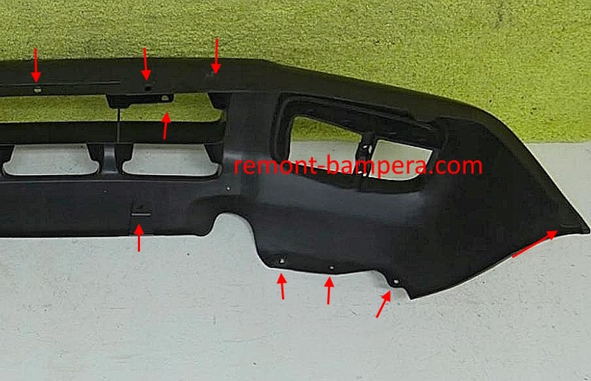 Front bumper mounting locations for Nissan Terrano R50 (1997-2003)