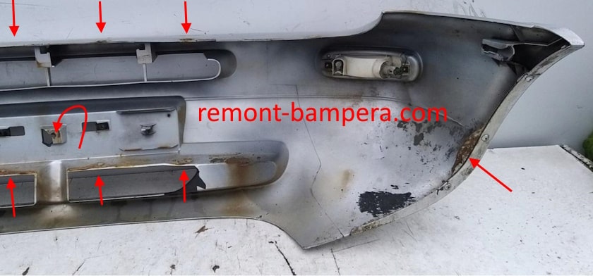 Front bumper mounting locations for Nissan Terrano 2 R20 (1993-2006)