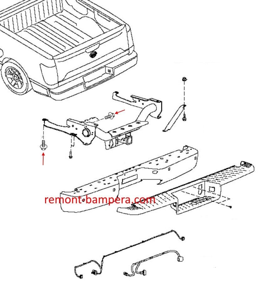 Схема крепления заднего бампера Nissan Titan II (2015-2024) 