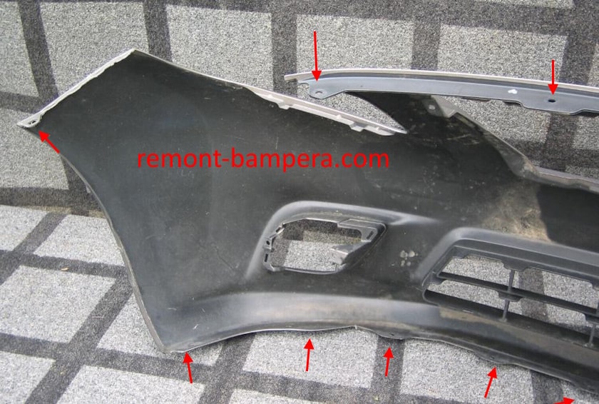 Nissan Versa II front bumper mounting locations (2012-2019)