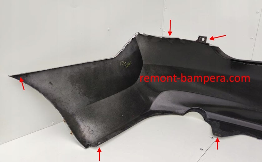 места крепления заднего бампера Nissan Versa II (2012-2019) 