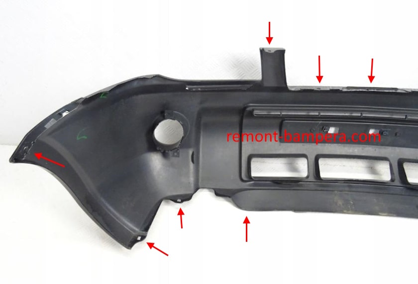 Posizioni di montaggio del paraurti anteriore per Nissan X-Trail I T30 (2000-2007)