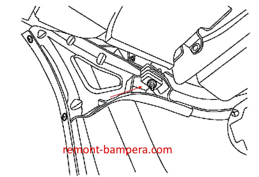 Schema di montaggio del paraurti anteriore Nissan Xterra I (1999-2004)