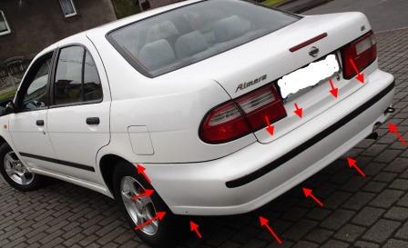 points de fixation pare-chocs arrière Nissan Almera N15 (1995-2000)