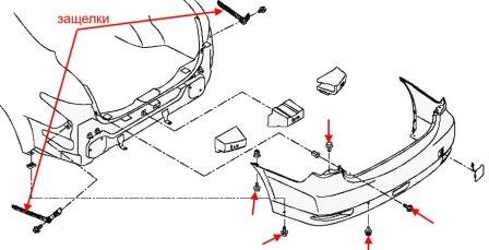 schéma de montage du pare-chocs arrière Nissan Almera G15