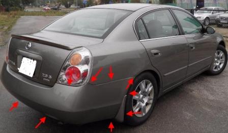 points de fixation du pare-chocs arrière Nissan Altima III (L31) (2001-2006)