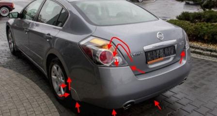 points de fixation du pare-chocs arrière Nissan Altima L32 (D32) (2006-2013)