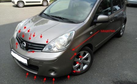 points de fixation pare-chocs avant Nissan Note E11 (2005-2013)