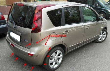 points de fixation du pare-chocs arrière Nissan Note E11 (2005-2013)