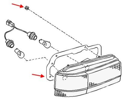 Schéma de montage du feu arrière Nissan PRAIRIE
