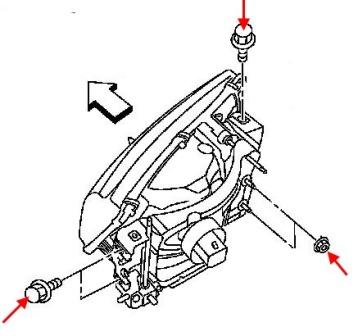 diagrama de montaje del faro para Nissan Quest V41 (1998-2003)