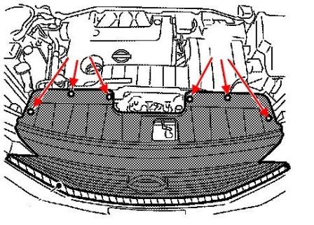 scheme of fastening of the radiator grille Nissan Quest IV E52 (2010-2018)