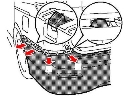 Montageplan für die hintere Stoßstange Nissan Quest IV E52 (2010–2018)