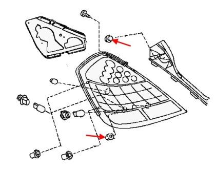 schéma de montage des feux arrière Nissan Teana J31 (2003-2008)