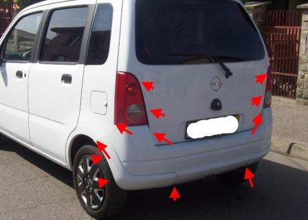 points de fixation pare-chocs arrière Opel AGILA A (2000 - 2008)