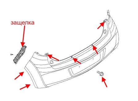 Diagrama de montaje del parachoques trasero Opel AGILA B (después de 2008)