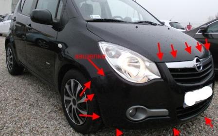 Points de fixation du pare-chocs avant Opel AGILA B (après 2008)