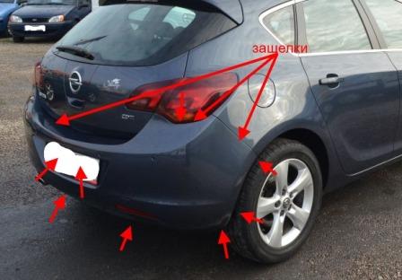 Points de fixation du pare-chocs arrière Opel Astra J (après 2010)