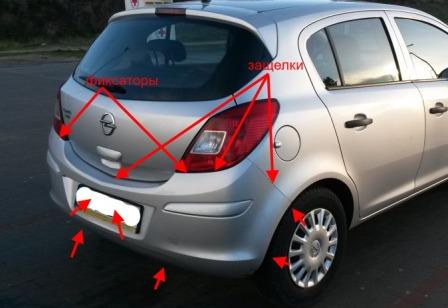 points de fixation pour pare-chocs arrière Opel CORSA D (après 2006)