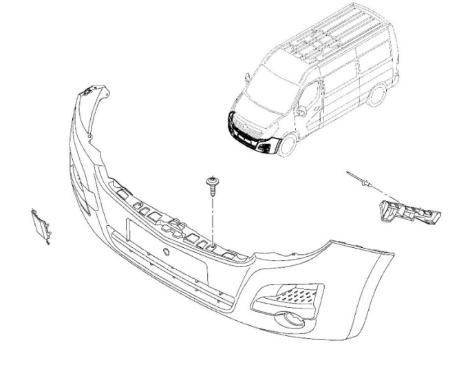 Schéma de montage du pare-chocs avant Opel Movano B (2010+)