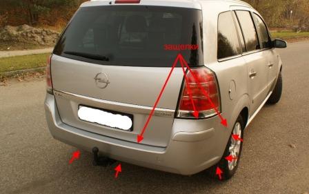 Schéma de montage du pare-chocs arrière Opel ZAFIRA B (2005-2011)