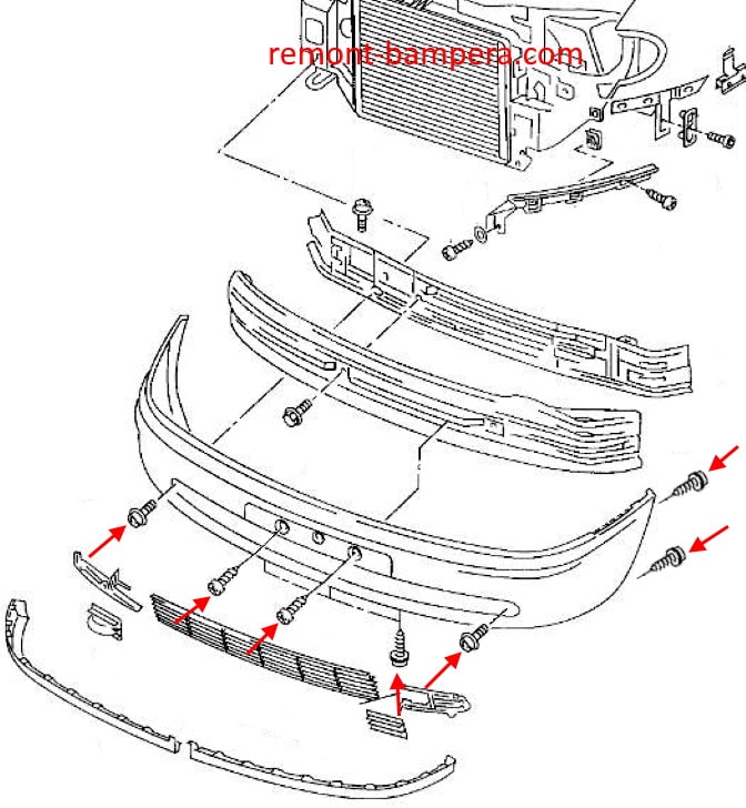 Schema di montaggio del paraurti anteriore SEAT Alhambra (1996-2000)