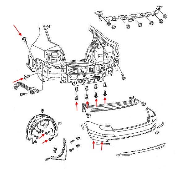 Schéma de fixation du pare-chocs arrière Skoda Octavia III (A7) (2013-2020)