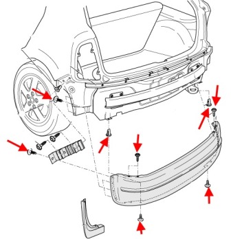 schema di montaggio per paraurti posteriore SKODA FABIA MK1 (1999-2007).