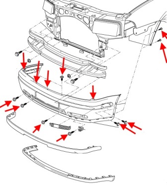 diagrama de montaje del parachoques delantero SKODA OCTAVIA 1