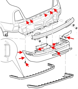 schema di montaggio per paraurti posteriore SKODA OCTAVIA 1